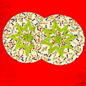 LOT OF 2 HANDMADE 8” ROUND HOT PADS TRIVETS POTHOLDERS AMISH STAR BONES WOOF NEW